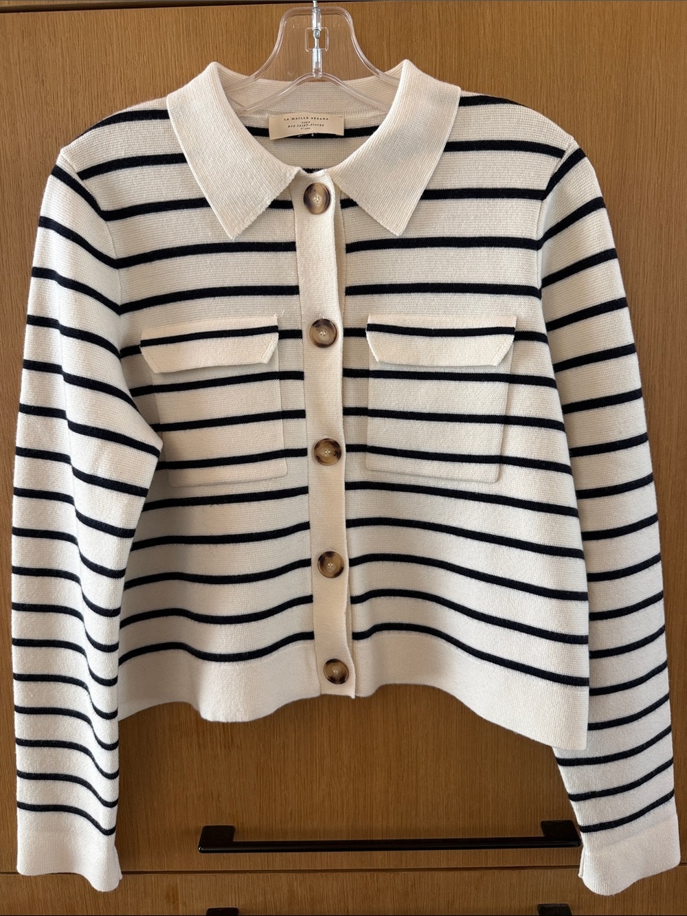 Sézane Betty Cardigan in Ecru and Navy Blue Color Womens size Small/Medium - Picture 12 of 13